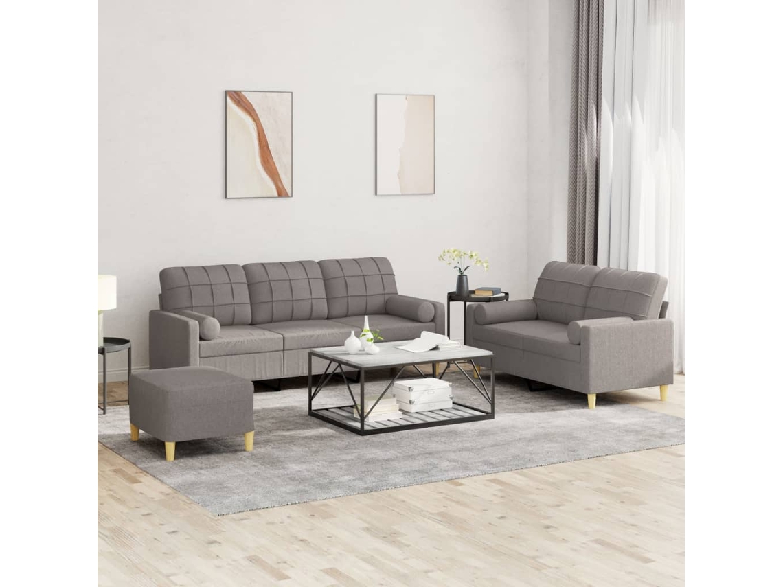 Vidaxl 3 Pcs Conjunto De Sofás Com Almofadas Tecido Cinza-acastanhado