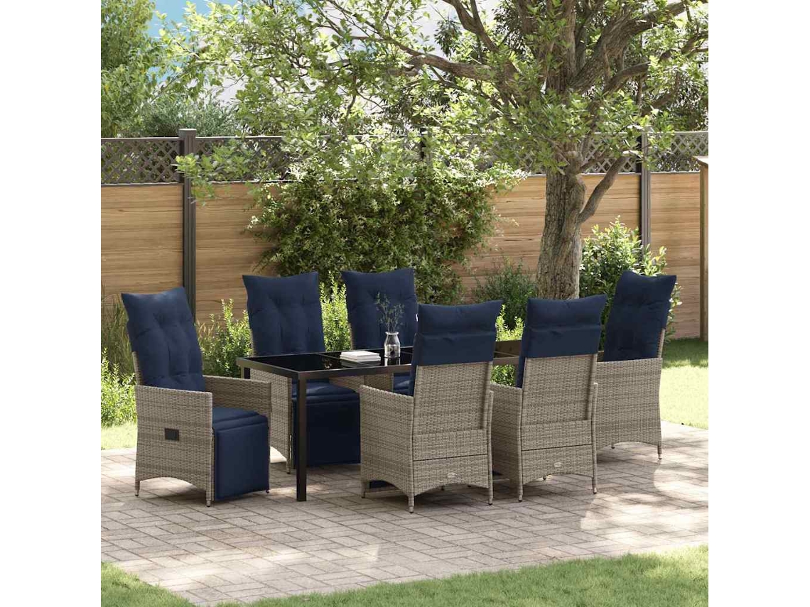 Vidaxl Conjunto De Mesa E Cadeiras 7 Pcs Cinzeto Rattan De Pe