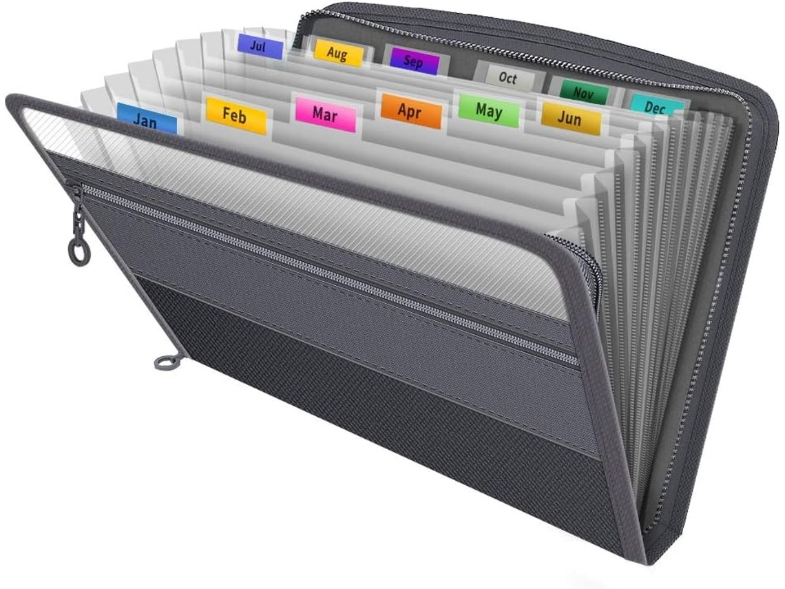 Lurelia Pasta Sanfonada A4/carta, Com 13 Compartimentos, Em Plástico E Papel, À Prova De Água E Fecho, Preto, Para Documentos E Escritório