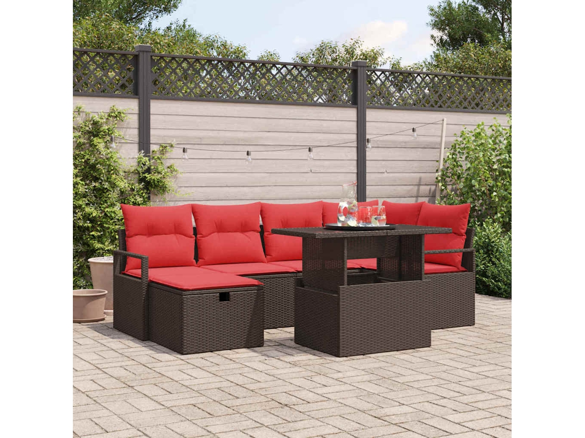 Vidaxl Conjunto De Sofá De Jardim 7 Unid. Castanho Vime Pe