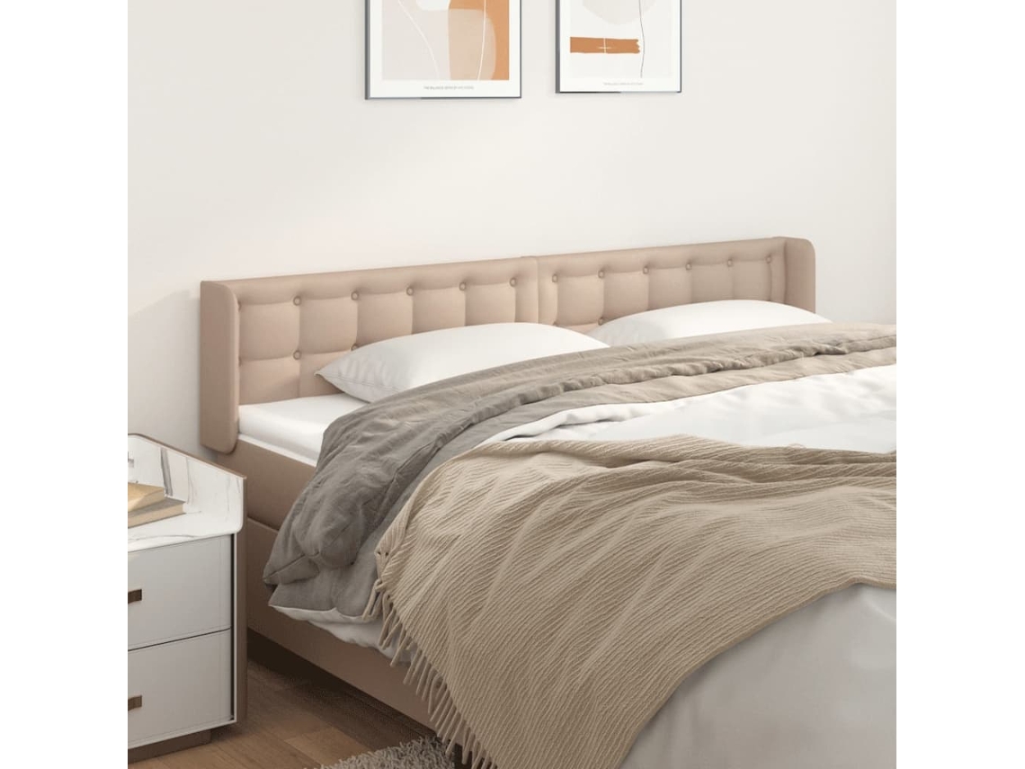 Vidaxl Cabeceira Cama Abas Couro Artificial 203x16x78/88 Cm Cappuccino