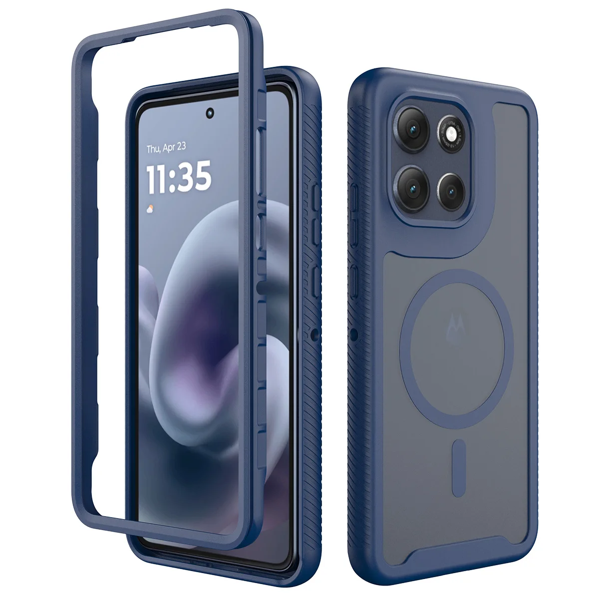 Capa Magnética Fosca À Prova De Choque (motorola Moto G67 Azul), Compatível Com Fixação Magnética.
