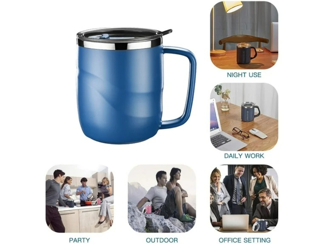 Caneca Térmica Para Viagem 14oz , Aço Inoxidável Com Parede Dupla Azul Hexinyigjly