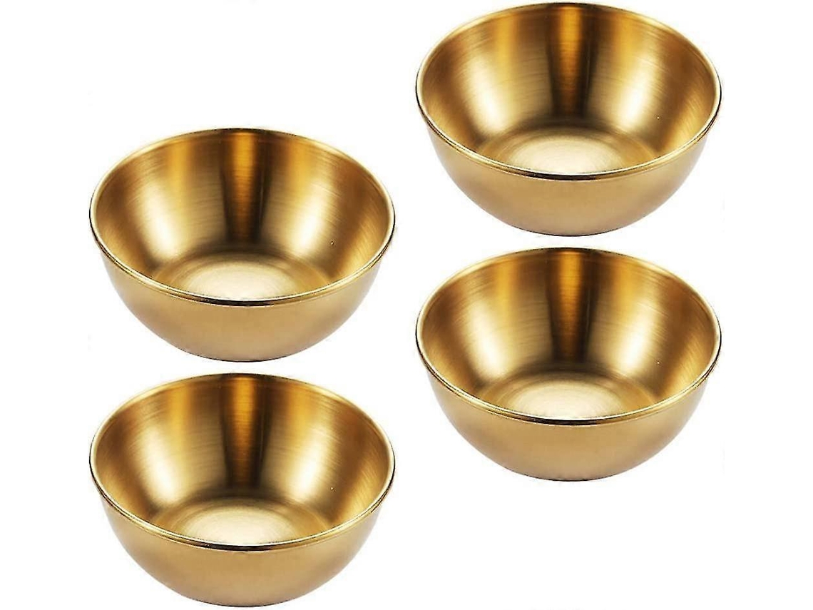 4 Pratos Mini Redondos de Aço Inoxidável para Molhos, Condimentos, Sushi e Aperitivos Dourados para Casa 4 Peças de Ouro