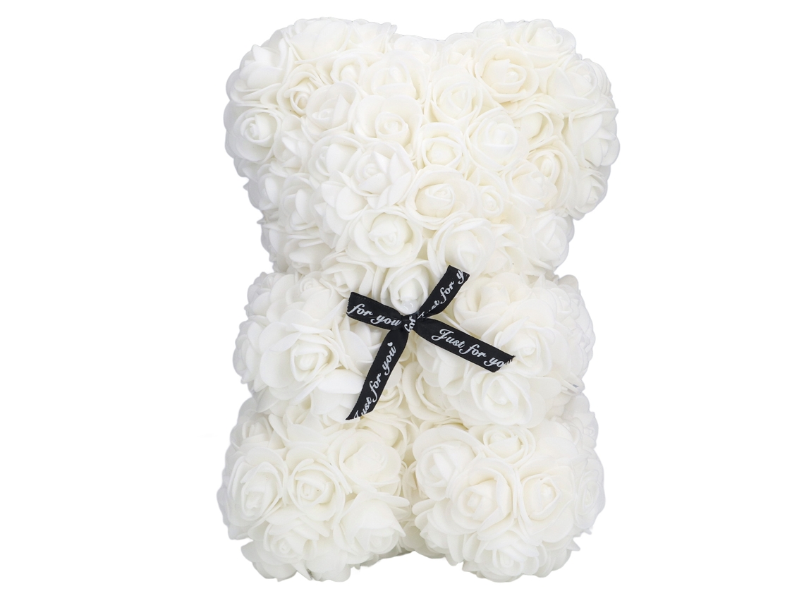 Urso Flor Artificial Rosa Branco 25cm Presente Romântico Natal S.valentim | S/MARCA