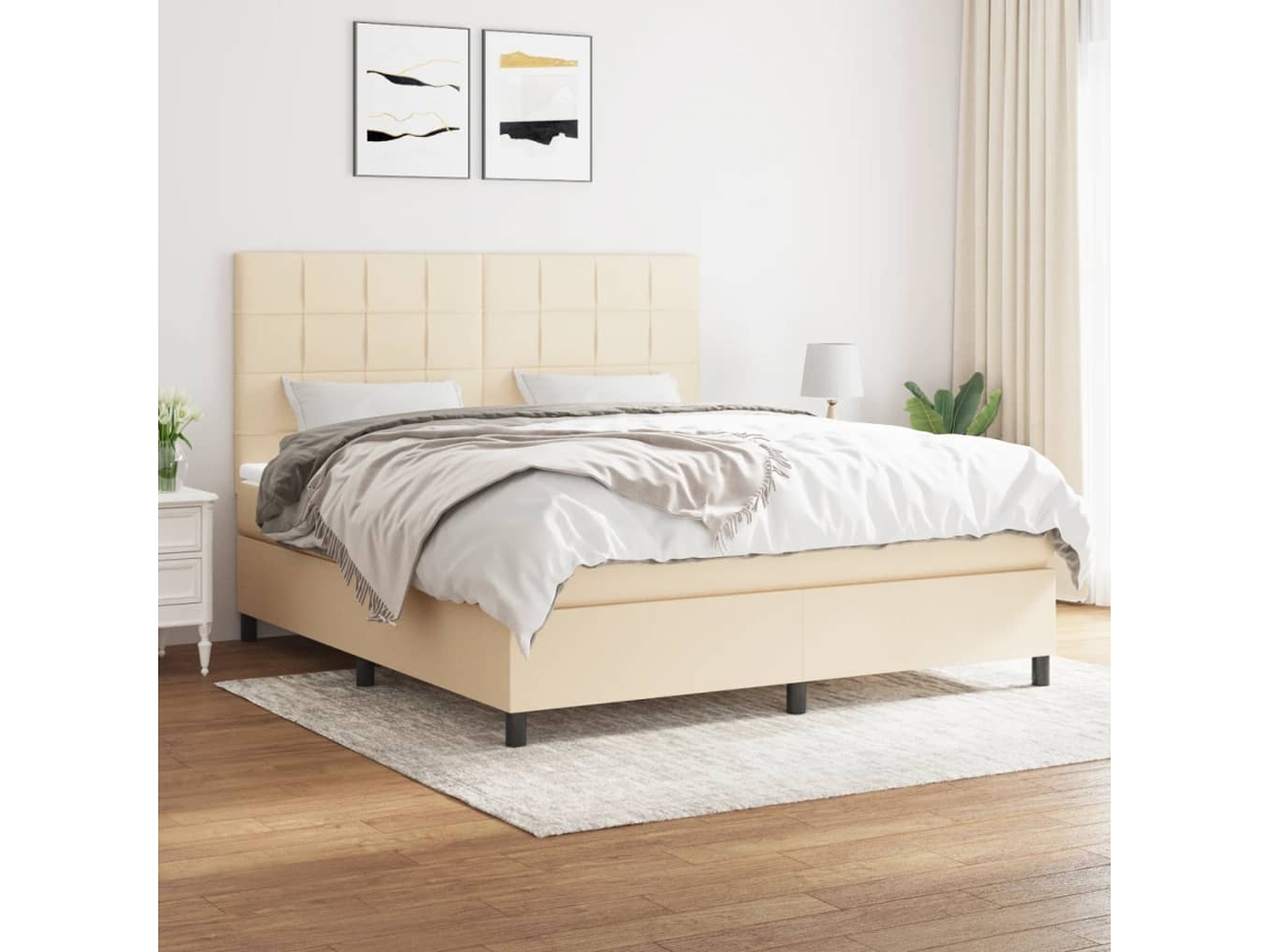 Vidaxl Cama Com Molas/colchão 160x200 Cm Tecido Cor Creme