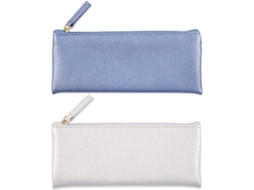 Bolsa Tipo Nécessaire Em Couro Com Zíper, De Maquiagem Macia, Estojo Para Cosméticos, Azul, Dourado Prateado