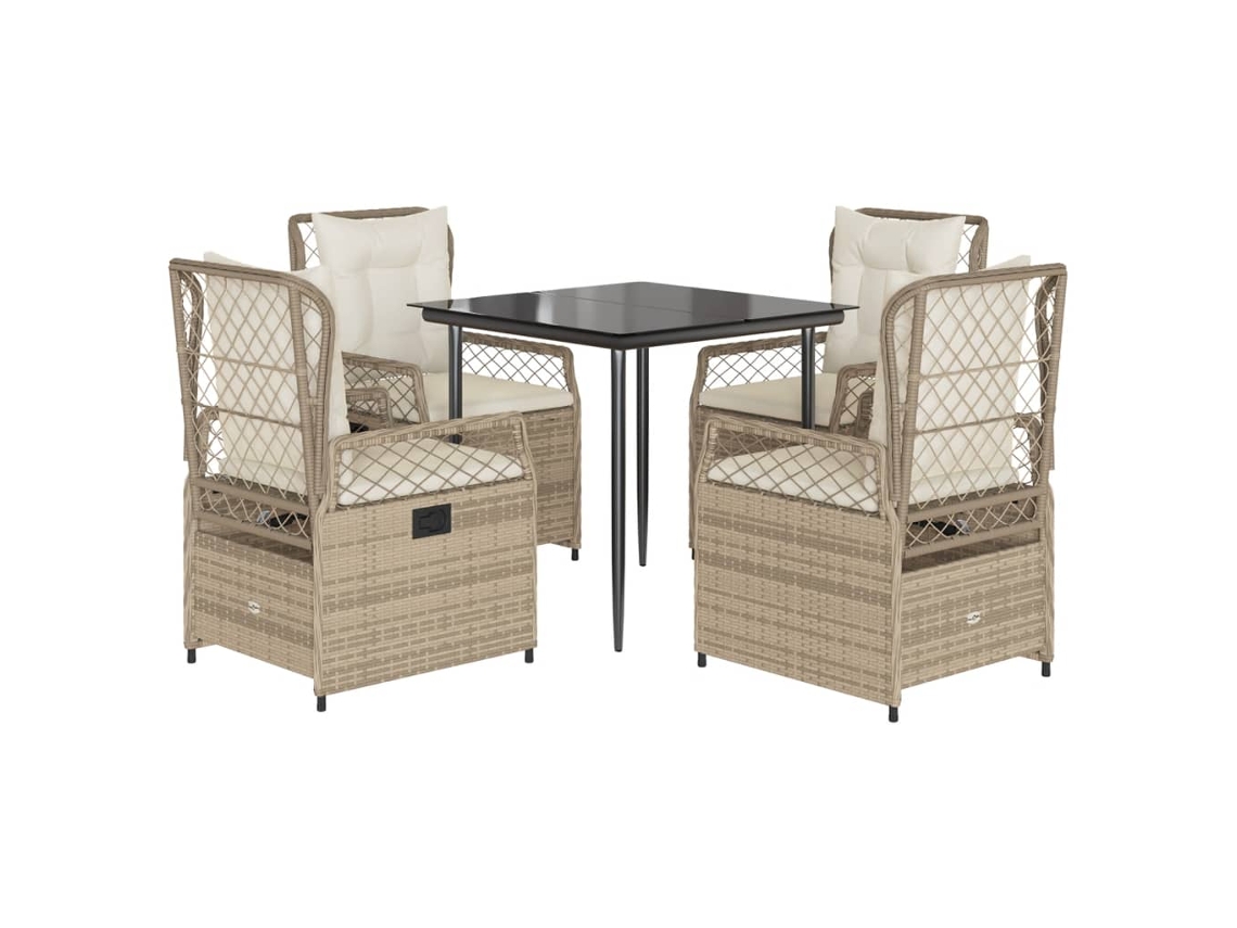 Conjunto de 5 Jantar para Jardim com Almofadões Vime Pe Bege MAISON EXCLUSIVE