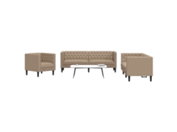 Vidaxl 3 Pcs Conj. De Sofás Chesterfield Couro Artificial Cappuccino