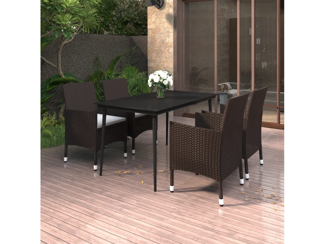 Vidaxl 5 Pcs Conjunto De Jantar P/ Jardim C/almofadões Vime Pe E Vidro