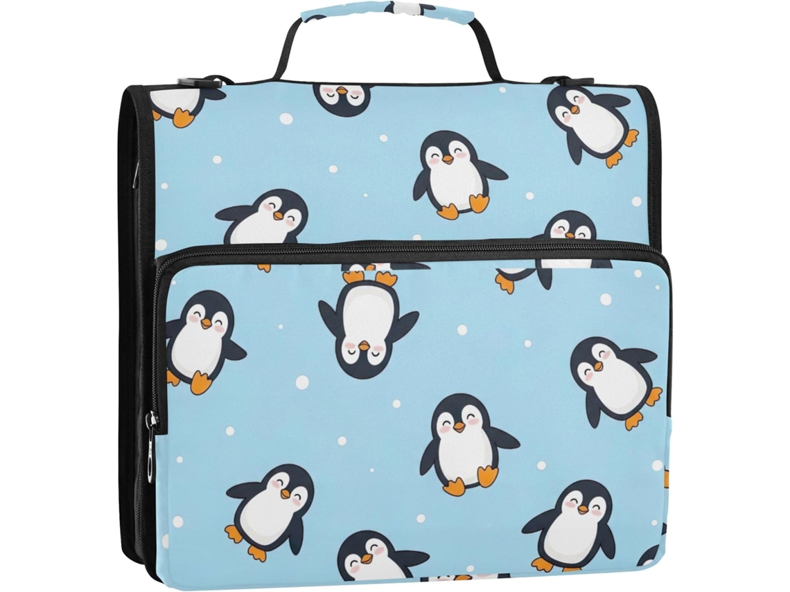 Pasta Organizadora Com Zíper Estampada Em Azul E Pinguim Fofo 3, 8cm 1, 5 Polegadas, 34, 5x 31, 5x 9cm