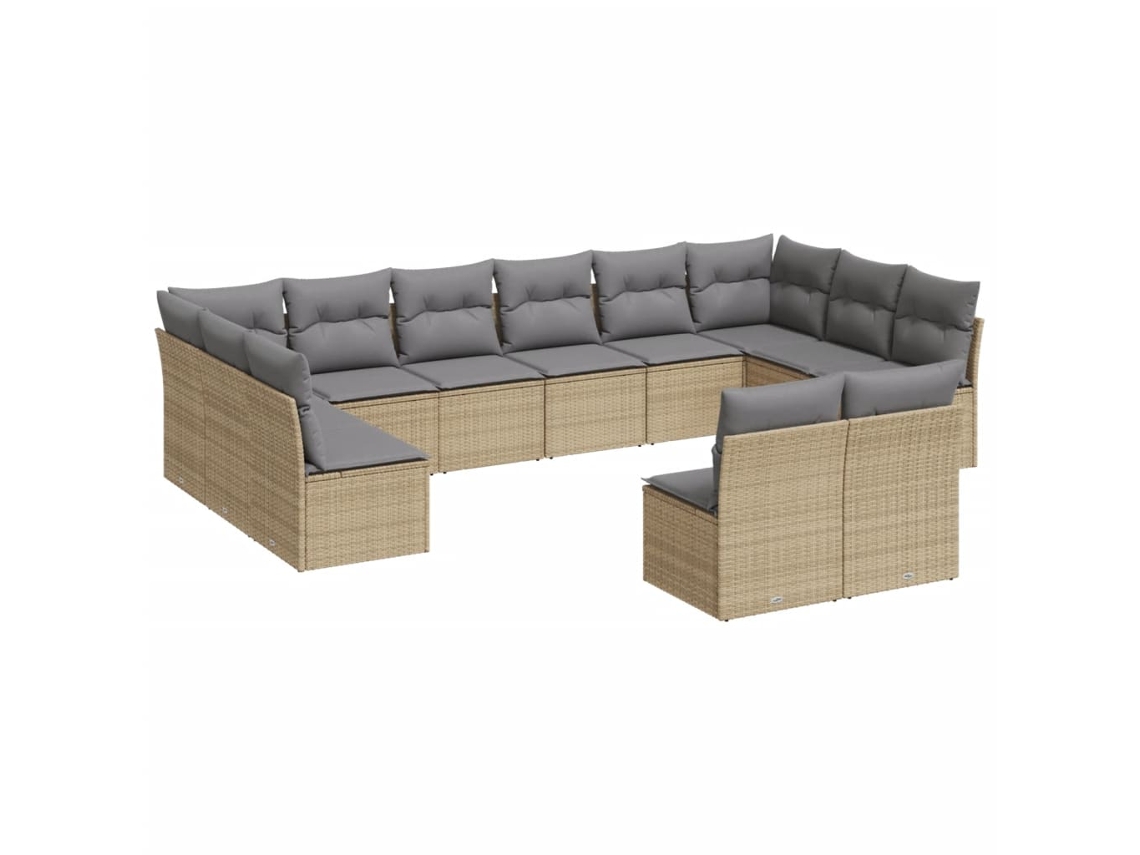 Conjunto de 12 sofás para jardim com almofadões Vime Pe Bege MAISON EXCLUSIVE