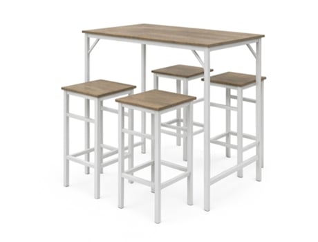 Sabi Mesa De Bar Com 4 Bancos Quadrados Em Estilo Industrial Oak, Conjunto Canto Pequeno Almoço Frankystar