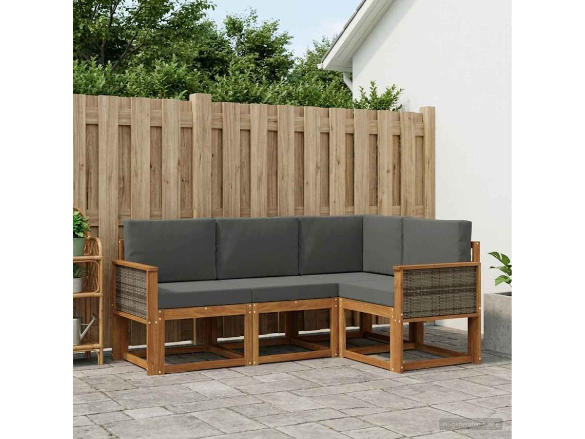 Vidaxl Conjunto De Sofás Para Exterior 4 Unid. Natural E Antracite