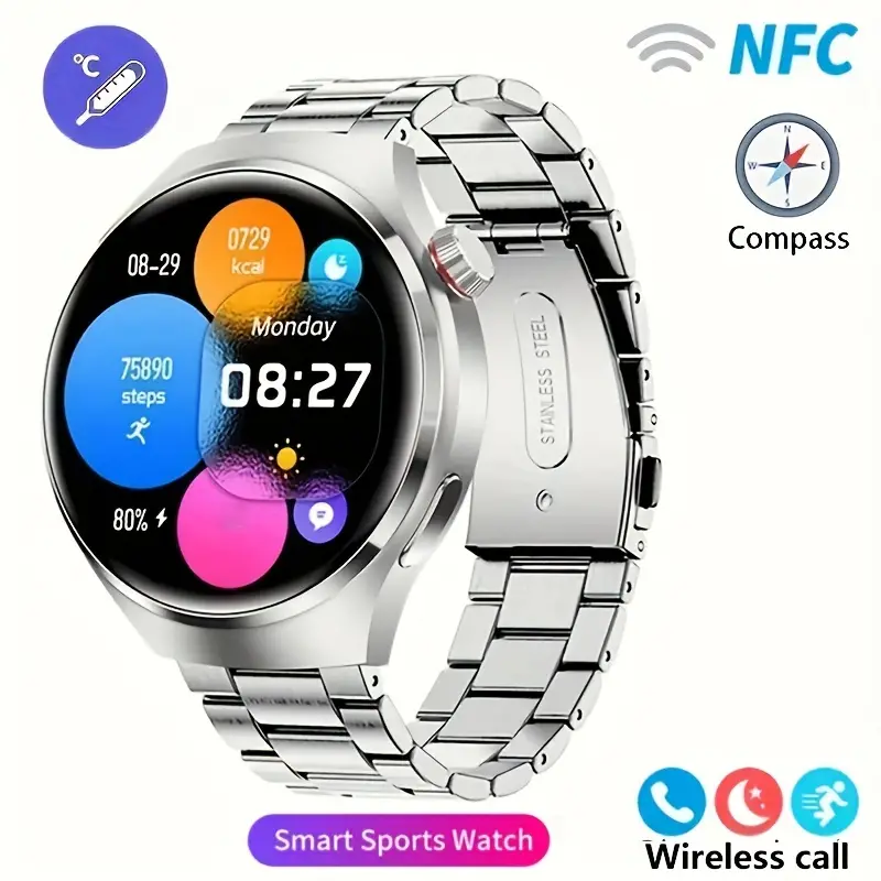 SHAH ARPAN Smart Watch Gt4 Pro Bluetooth Call Health Detection À Prova D'Água Aço Prateado