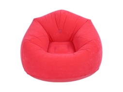 Poltrona Inflável Flocada PVC Portátil Plegável para Sala Quarto Viagem Vermelha
