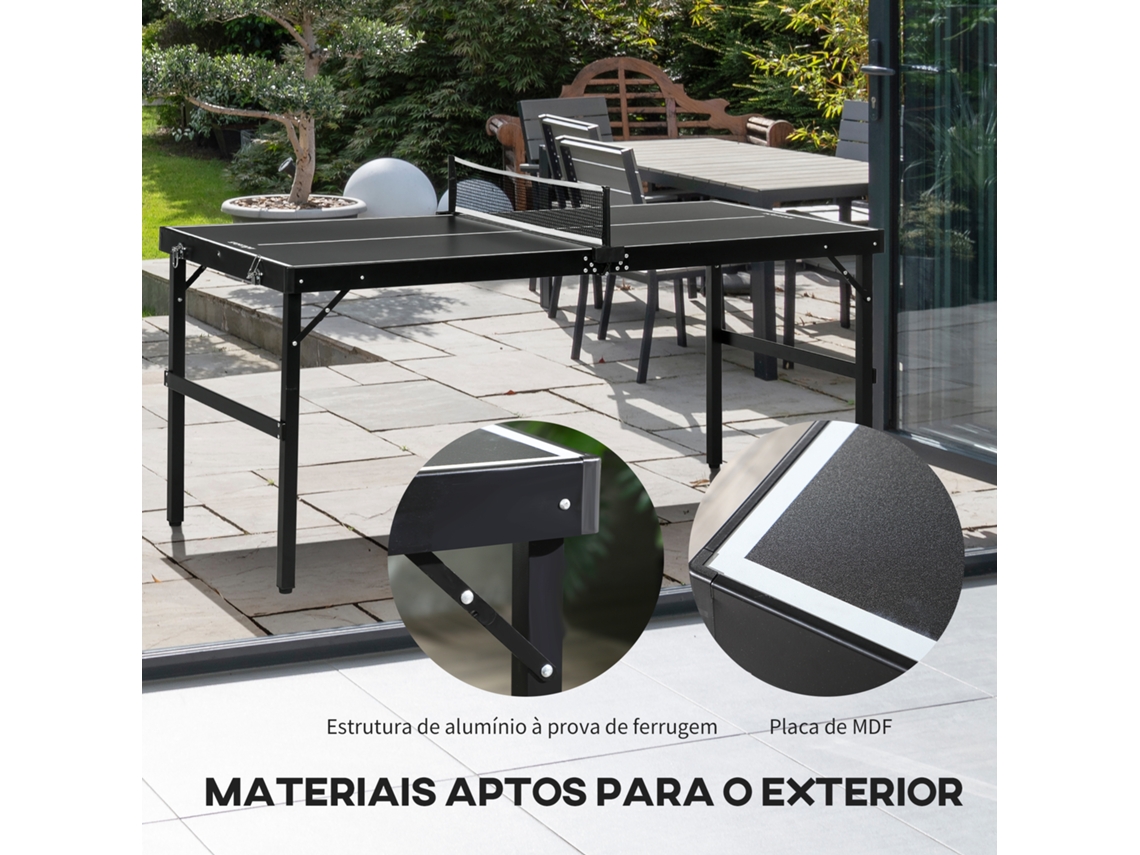 Mesa de Ping Pong Dobrável SPORTNOW (152 x 76 x 72 cm - Preto)