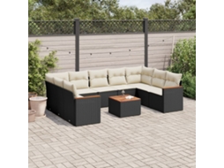 Jogo de Sofá Jardim 10 Peças C/ Almofadões Vime Pe Preto Dkd Home Decor