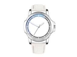 Relógio de pulso masculino elegante com pulseira de couro PU (pulseira branca)