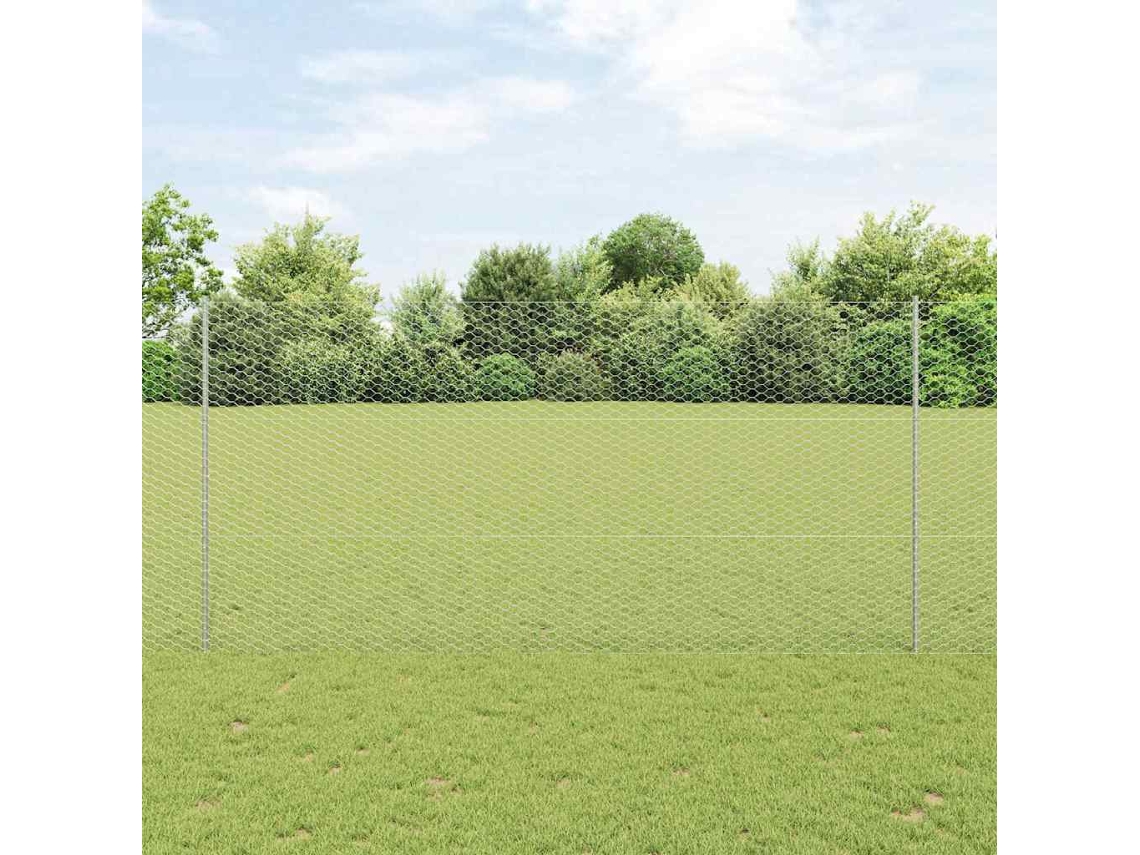 Vidaxl Cerca Hexagonal Com Poste 25 X 1,5 M Aço Galvanizado Prateado