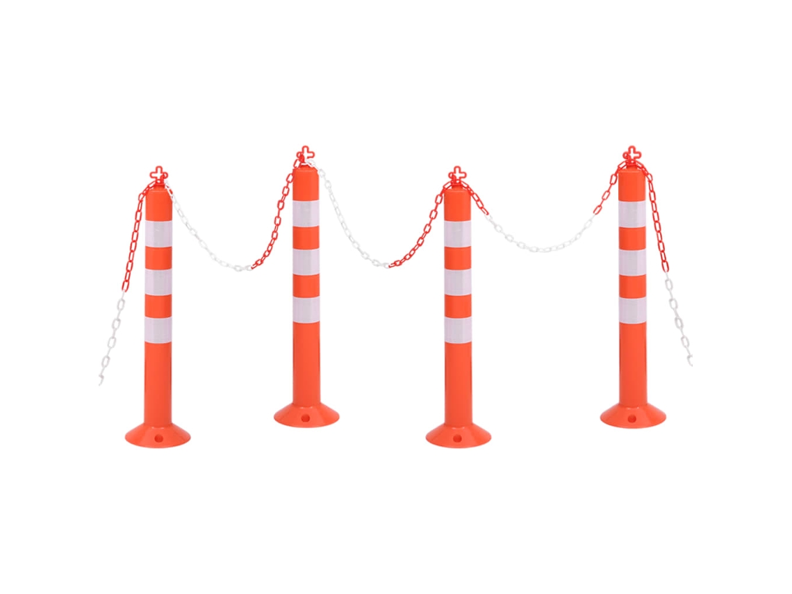 Vidaxl Postes Amarração P/ Controlo Trânsito + Corrente 4 Pcs Pe 75 Cm