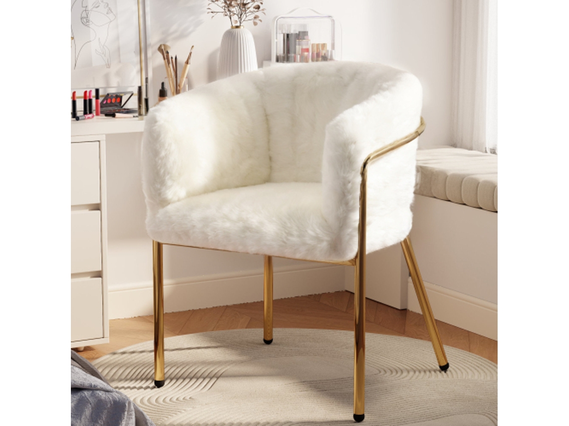 Conjunto De 2 Cadeiras De Lazer Para Quarto E Sala, Design Luxuoso E Leve, Apoio Em Metal E Revestimento Em Pelúcia, Cor Bege Liptaptyn