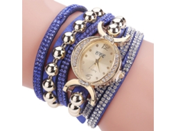 Relógio Analógico Feminino de Pulseira Quartzo com Strass Pulseira Pu Azul