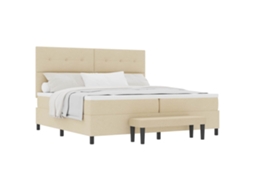 Cama Box com Cabeceira Creme 200 X 200 Cm Tecido MAISON EXCLUSIVE