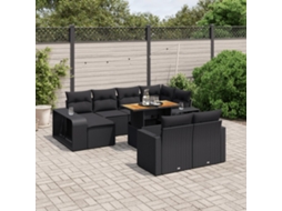 11 Pcs Conjunto Sofás De Jardim C/ Almofadões Vime Pe Preto Dkd Home Decor