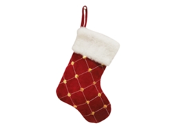 Meia de Natal Gingham com Strass Dourado Decoração de Natal