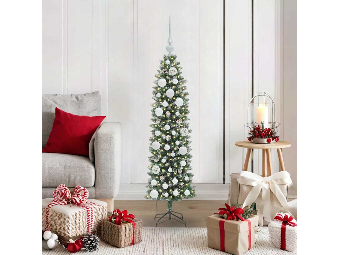 Vidaxl Árvore Slim De Natal Artificial Verde E Branco 120 Cm
