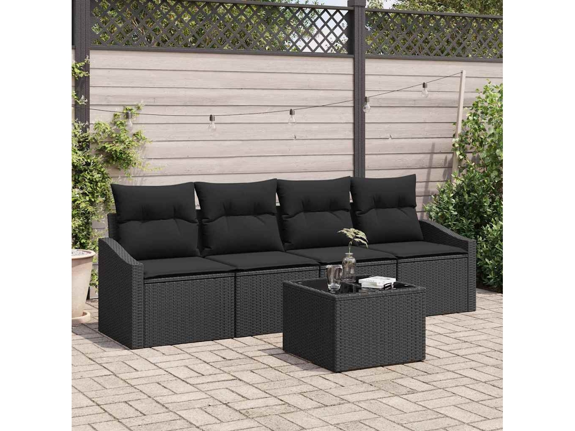 Vidaxl Conjunto de Sofás com Almofada 5 Pcs Preto Vime Pe