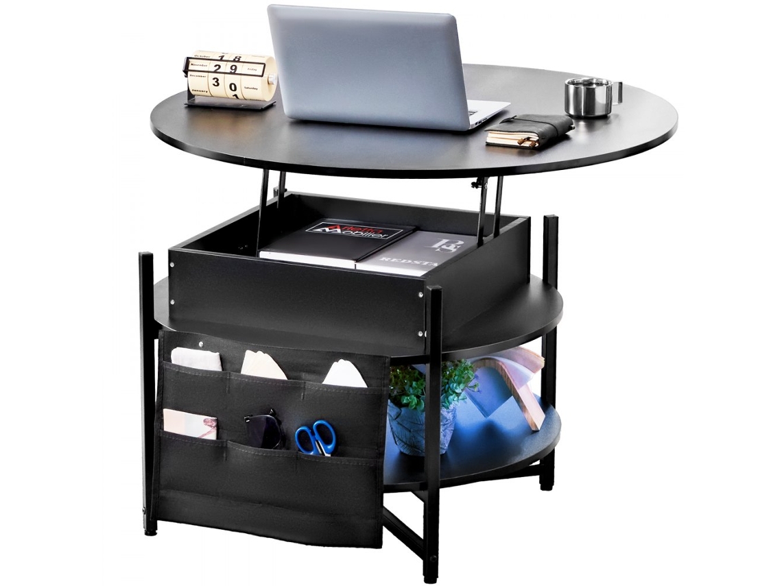 Mesa De Centro Redonda Ajustável E Elevatória 90cm Com Arrumação Tekmaquinas
