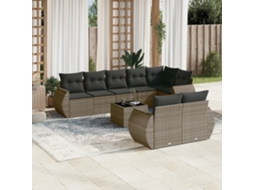 Vidaxl 9 Pcs Conjunto Sofás P/ Jardim Com Almofadões Vime Pe Cinzento