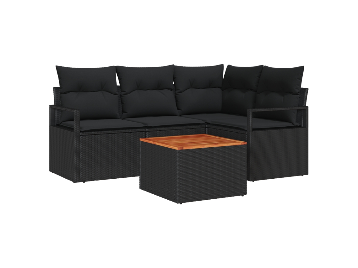Conjunto 5 Conjunto De Sofás Para Exterior Vidaxl Preto Vime Pe (177 X 122 X 69 Cm)