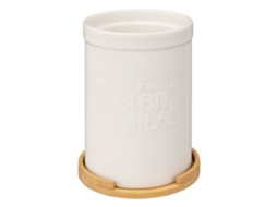 Frasco para Utensílios de Cerâmica Natureo com Bandeja de Bambu Branco FIVE