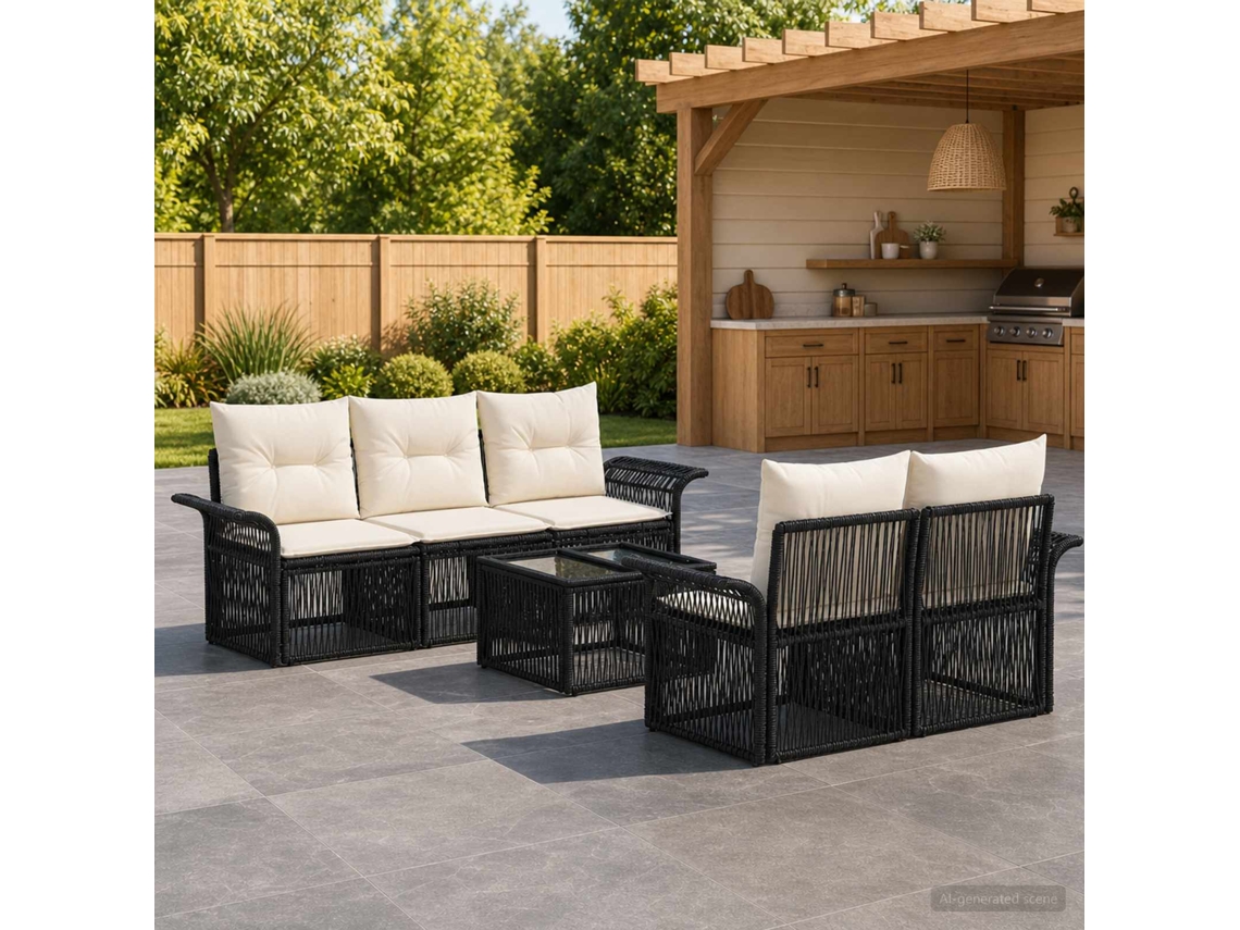 Vidaxl Conjunto De Sofá De Jardim 6 Unid. Preto Vime Pe