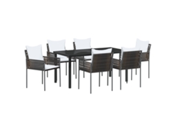 Conjunto 7 De Jantar De Jardim Com E Almofadas Vidaxl Castanho Poly Rattan