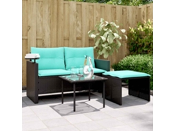 Vidaxl Conjunto De Sofá De Jardim De 3 Peças Com Almofadas Em Rattan Sintético Preto