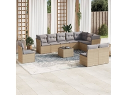 Vidaxl 11 Pcs Conjunto Sofás De Jardim C/ Almofadões Vime Pe Bege