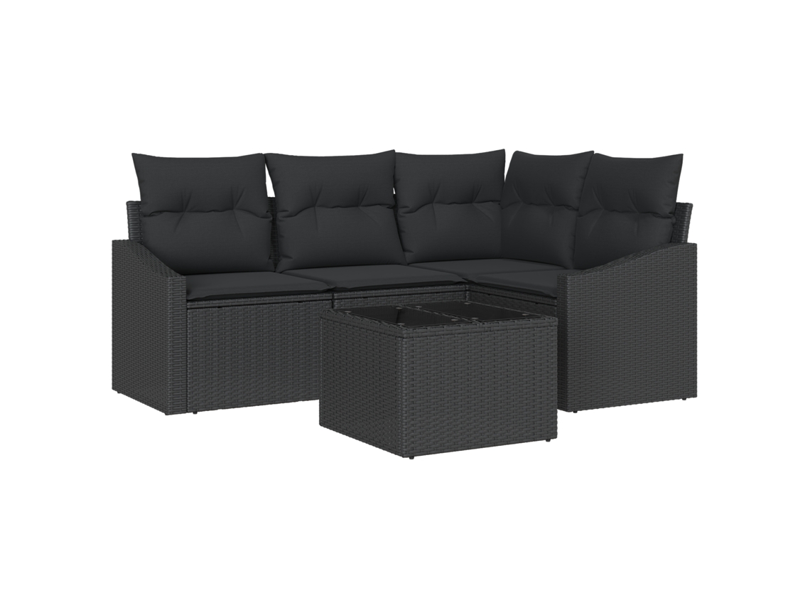 Conjunto 5 Conjunto De Assentos Para Exterior Vidaxl Preto Vime Pe (178,5 X 123,5 X 85 Cm)