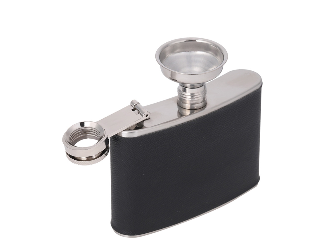 Termialha De Aço Inox Portátil Para Vinho E Whisky Com Couro Elegante, 4oz/120ml, Preta