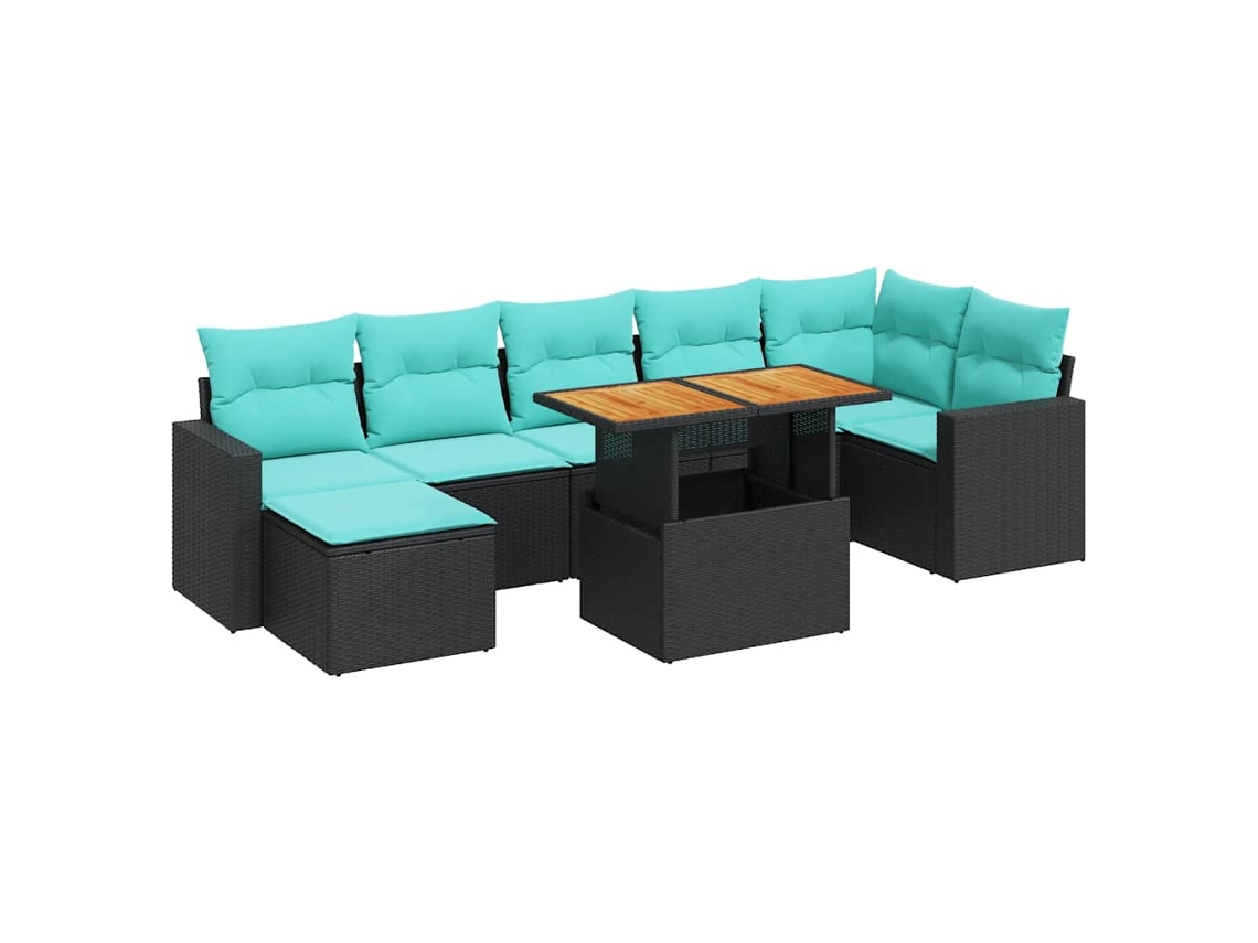 Maison Exclusive - 8 Pcs Conjunto Sofás De Jardim Com Almofadões Vime Pe Preto