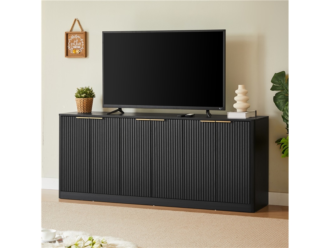 Aparador Ondulado 170cm 6 Portas Curvo Preto 170x40x71cm VELTRIX