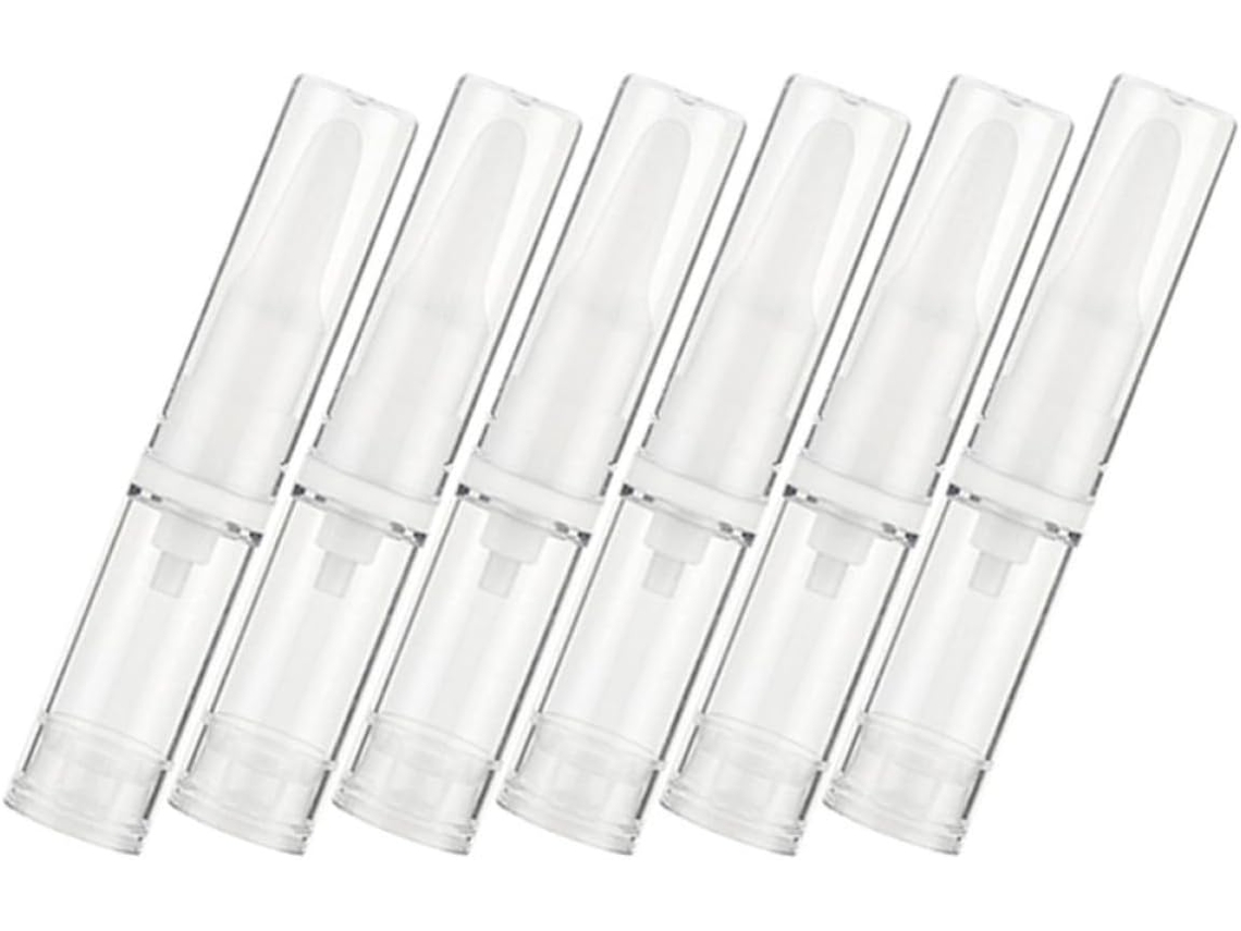 Conjunto de 6 frascos reutilizáveis com bomba dosadora de 15ml, ideal para loções e cremes.