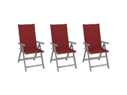 Vidaxl Cadeiras Jardim Reclináveis C/ Almofadões 3 Pcs Acácia Maciça