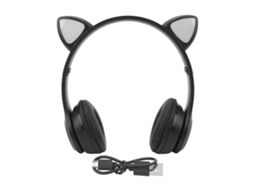 2026 auriculares Inalámbricos Plegables com Orelhas de Gato Luminosas Led 400mah para Jogos e Música Preto