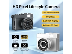 A16 Cinzamini Câmera Digital Retrô 200w 1080p Hd Tela 1.14'' Lente 120° Vintage Portátil Viagens Vlogs
