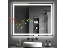 Espelho De Parede Com Led E Bluetooth 100x80 Cm, 3 Cores E Brilho Ajustável, Memória, Antiembaçante, Toque, Horizontal/vertical.