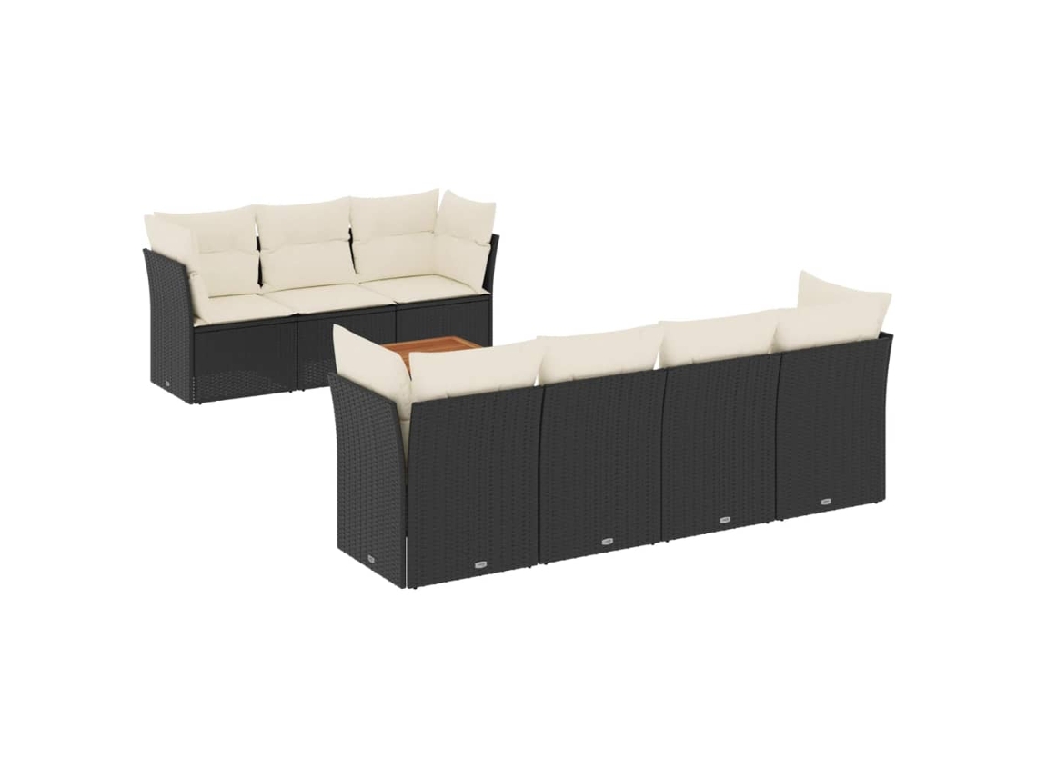 Conjunto 8 sofás de jardim VIDAXL com almofadões vime PE preto